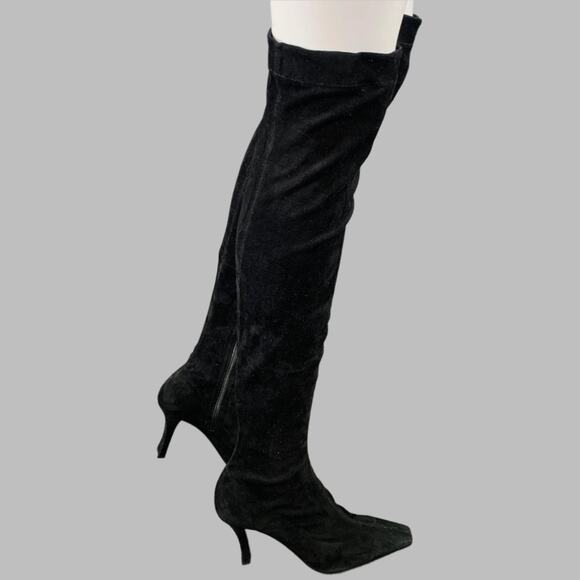 THE ROW Size 7.5 Black Suede Square Toe Thigh High Boots - Picture 2 of 6